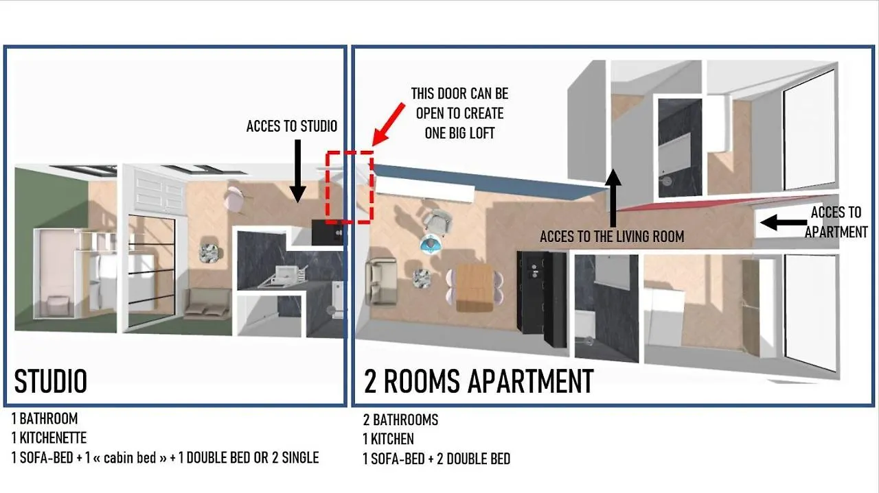 Maison Francois Paris - Two Rooms Apartment & Studio - Linkable Together